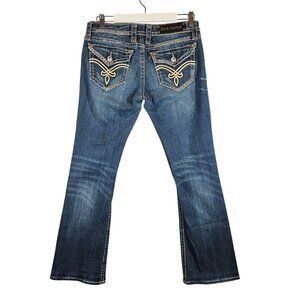 Rock Revival Elena Bootcut Jeans Size 30 Blue Denim Embroidered Accents cowgirl